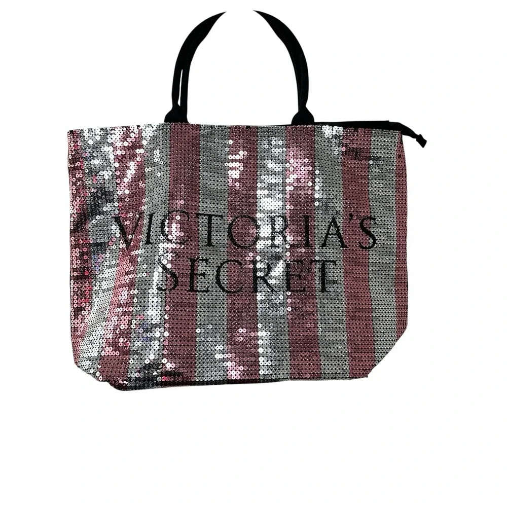Victoria's Secret‎ Pink Silver Sequin Stripe Tote Bag Limited Edition Weekender
